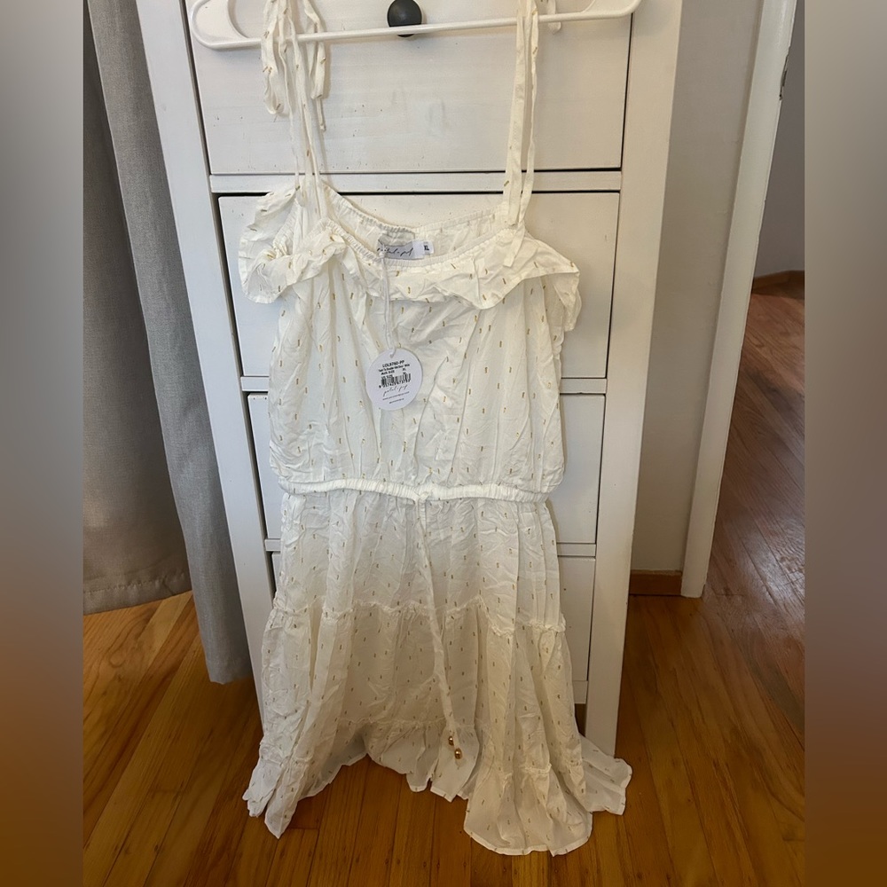 Petal and pup cream dress with gold detail